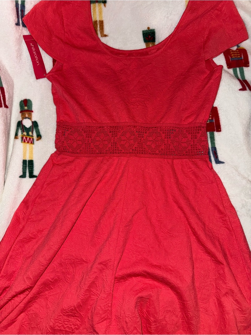 Xhilaration Red Fit-and-Flare Dress with Lace Waistband